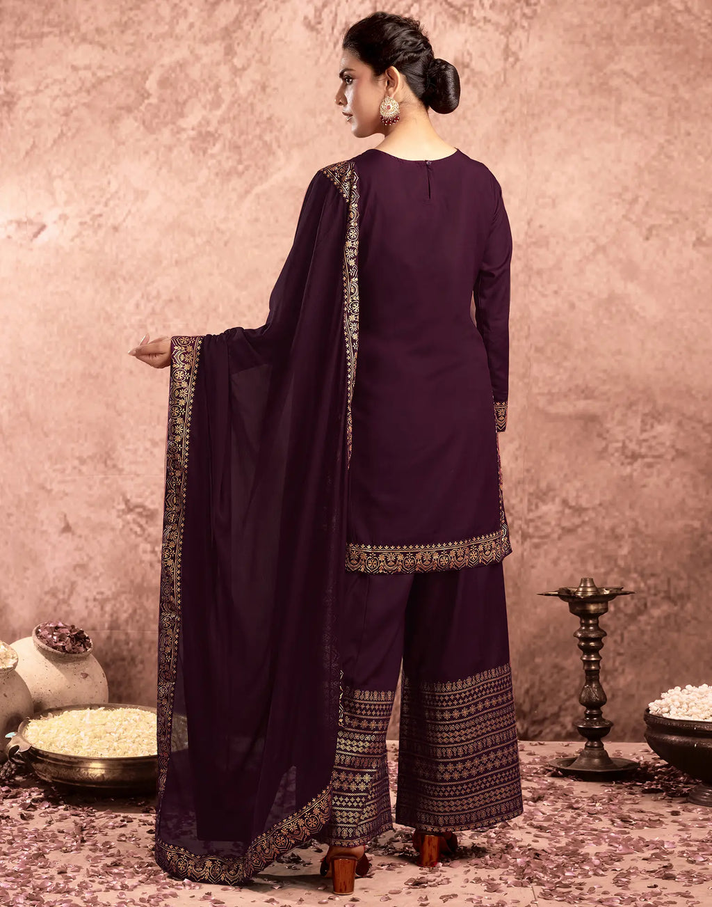 Poly Rayon Foil Print Straight 3 Piece Kurta Set