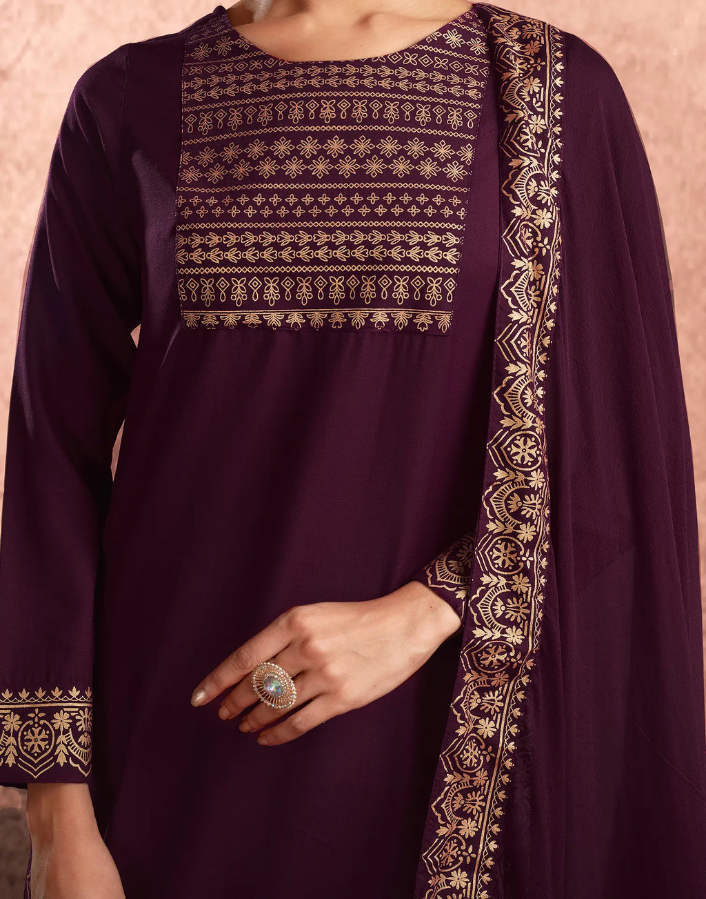 Poly Rayon Foil Print Straight 3 Piece Kurta Set