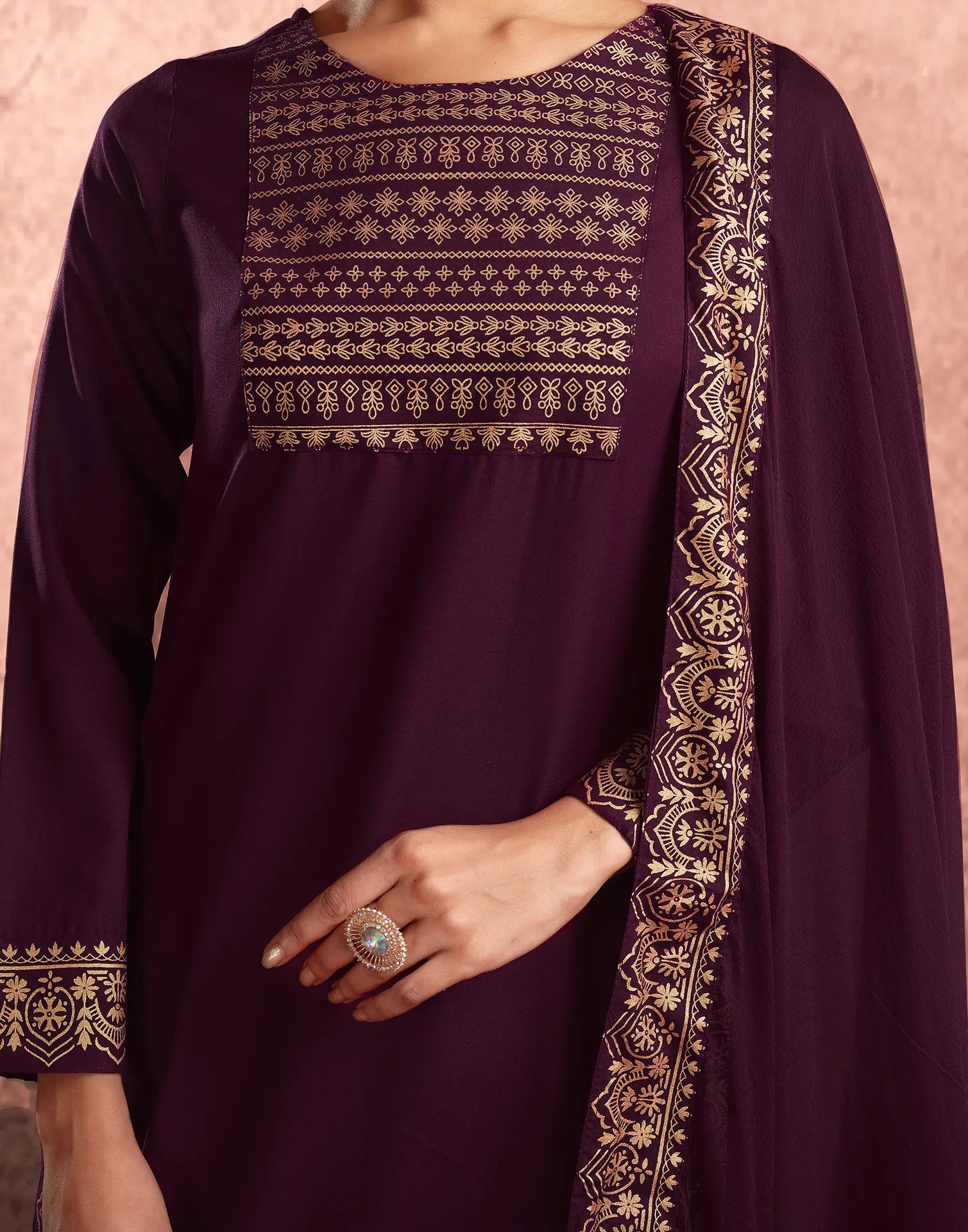 Poly Rayon Foil Print Straight 3 Piece Kurta Set