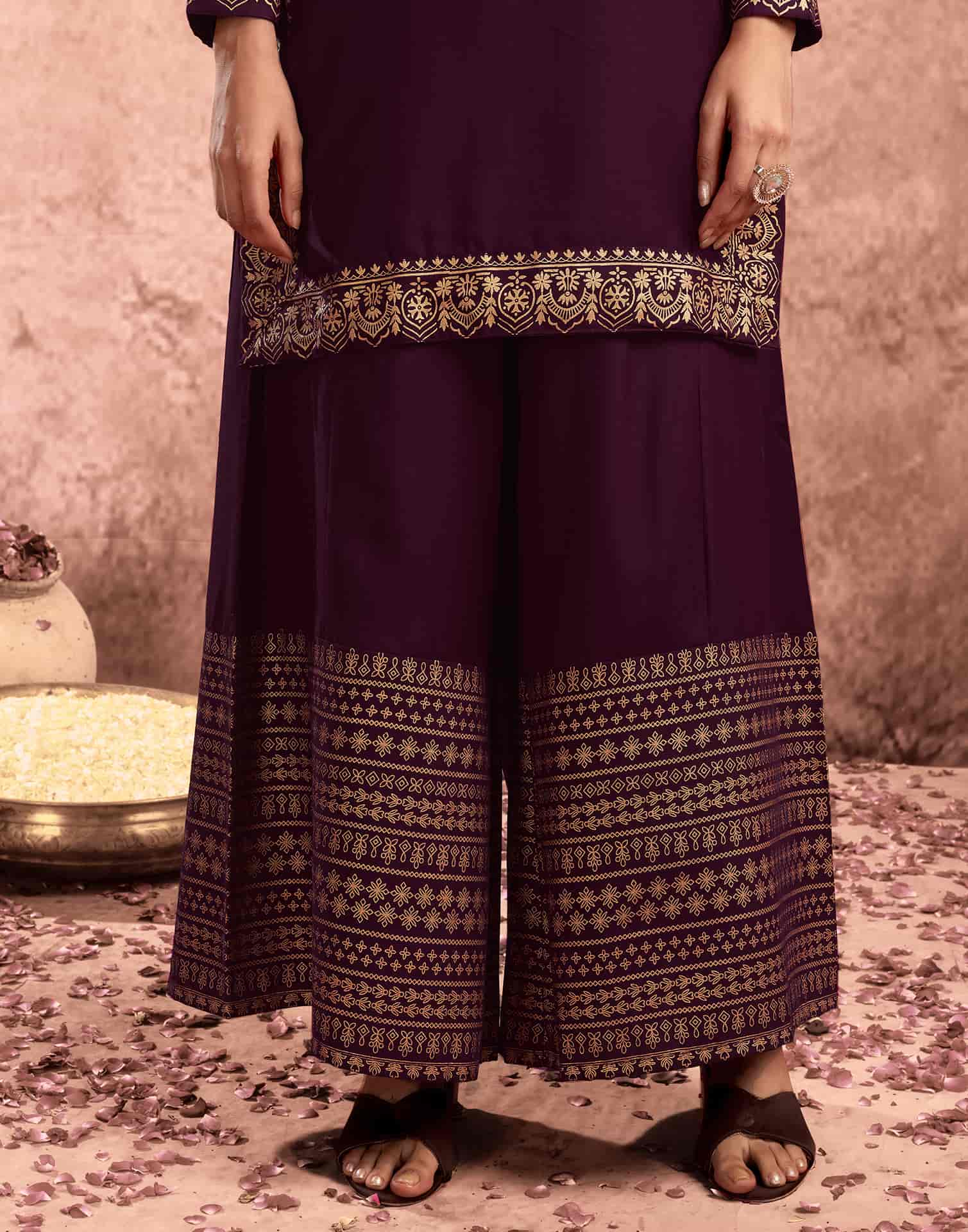 Purple Cotton Printed Straight Kurta with Pant & Dupatta  Festive Wear under 1000