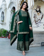 Poly Rayon Foil Print Straight 3 Piece Kurta Set
