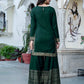 Dark Green Cotton Printed Straight Kurta with Pant & Dupatta Festive Wear for Women