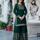 Dark Green Cotton Printed Straight Kurta with Pant & Dupatta Festive Wear for Women
