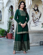Poly Rayon Foil Print Straight 3 Piece Kurta Set