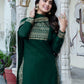Dark Green Cotton Printed Straight Kurta with Pant & Dupatta Festive Wear for Women