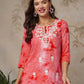 Rayon Chikankari Flared Round Neck Short Kurti