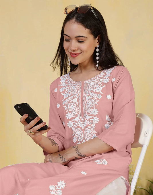 Rayon Embroidered Straight Kurti