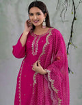 Skylee Silk Blend Embroidered Straight 3 Piece Kurta Set For Woman