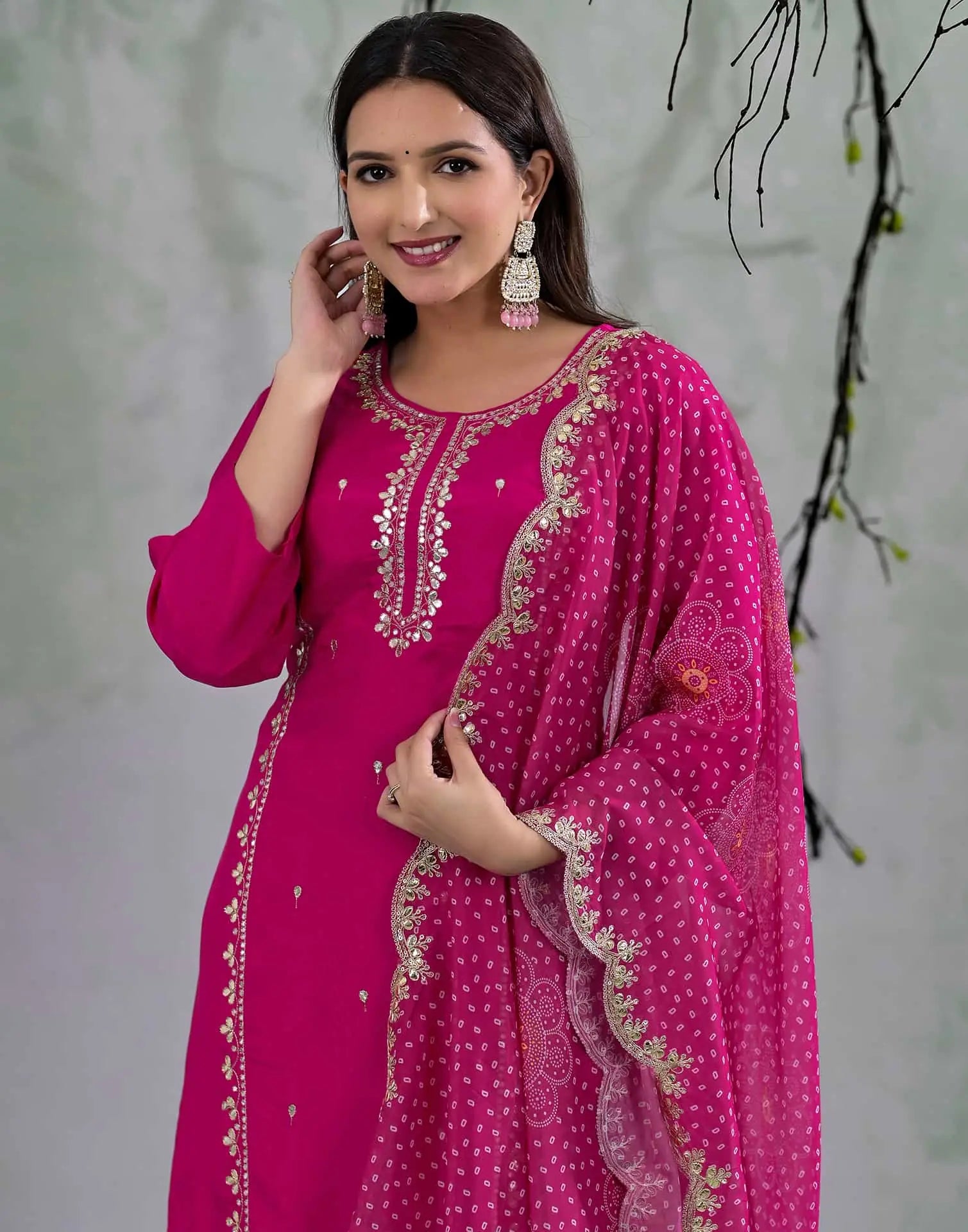 Skylee Silk Blend Embroidered Straight 3 Piece Kurta Set For Woman