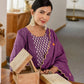 Skylee Purple Cotton Embroidered Straight Kurta with Pant & Dupatta