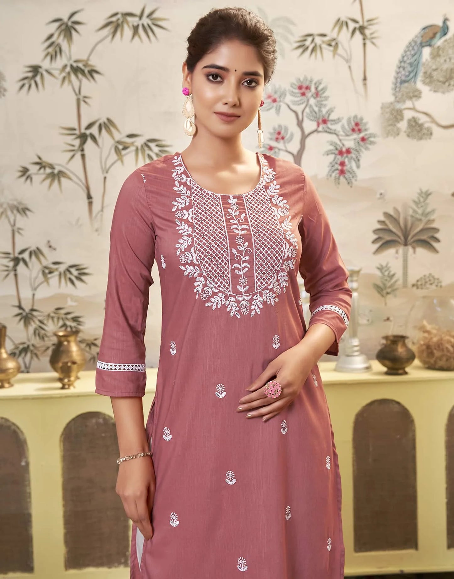 Cotton Embroidered Straight Kurti