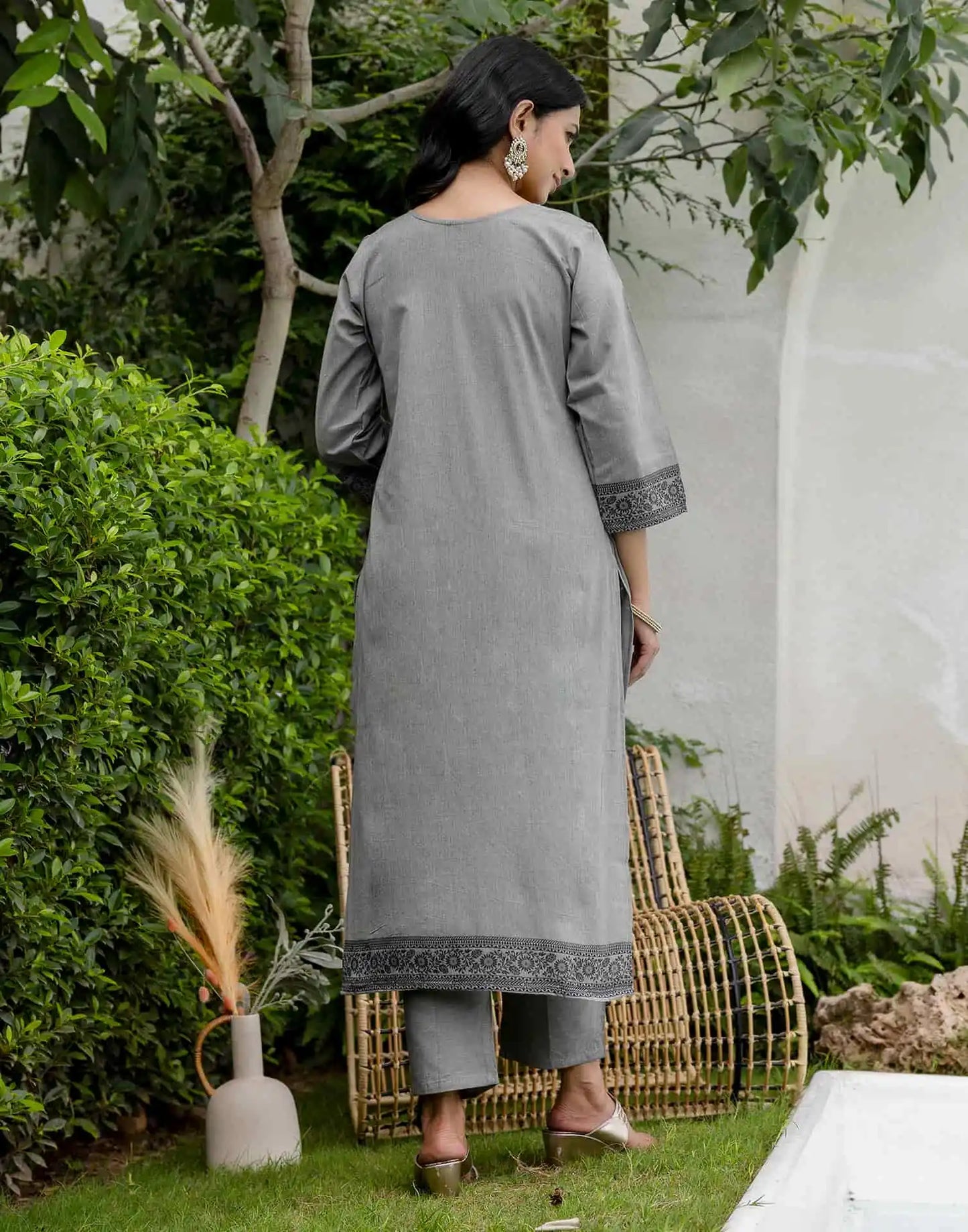 Grey Cotton Kurta Set with Dupatta Soft & Light Daytime Wear for Women
