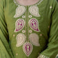 Budget friendly olive green silk embroidered kurta set