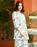 Rayon Printed Mandarin Collar Co-ord Set