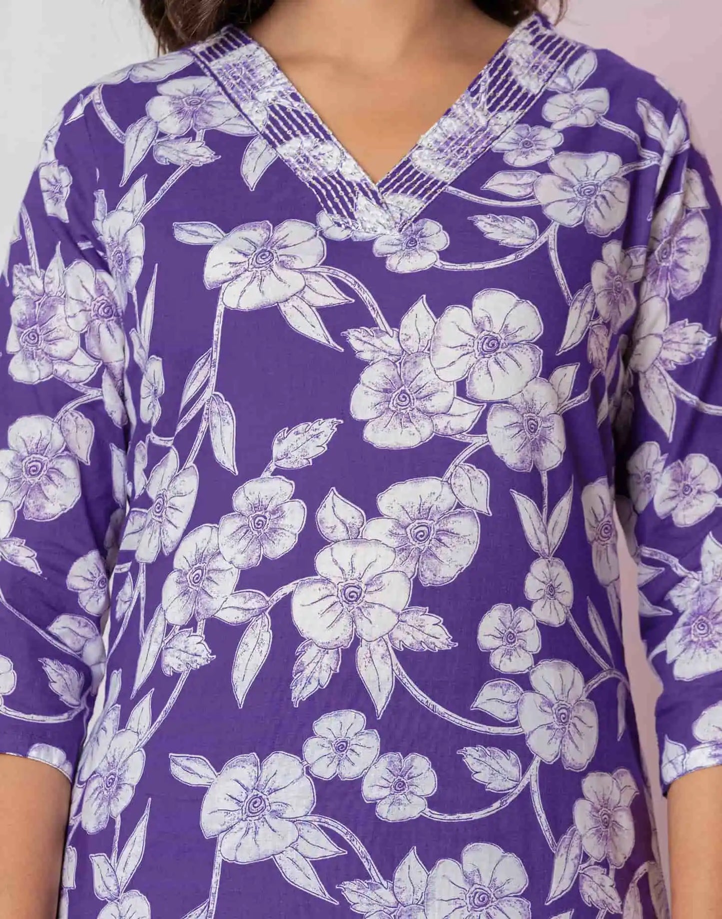 Affordable Purple Cotton Printed Straight Kurta Set under 799