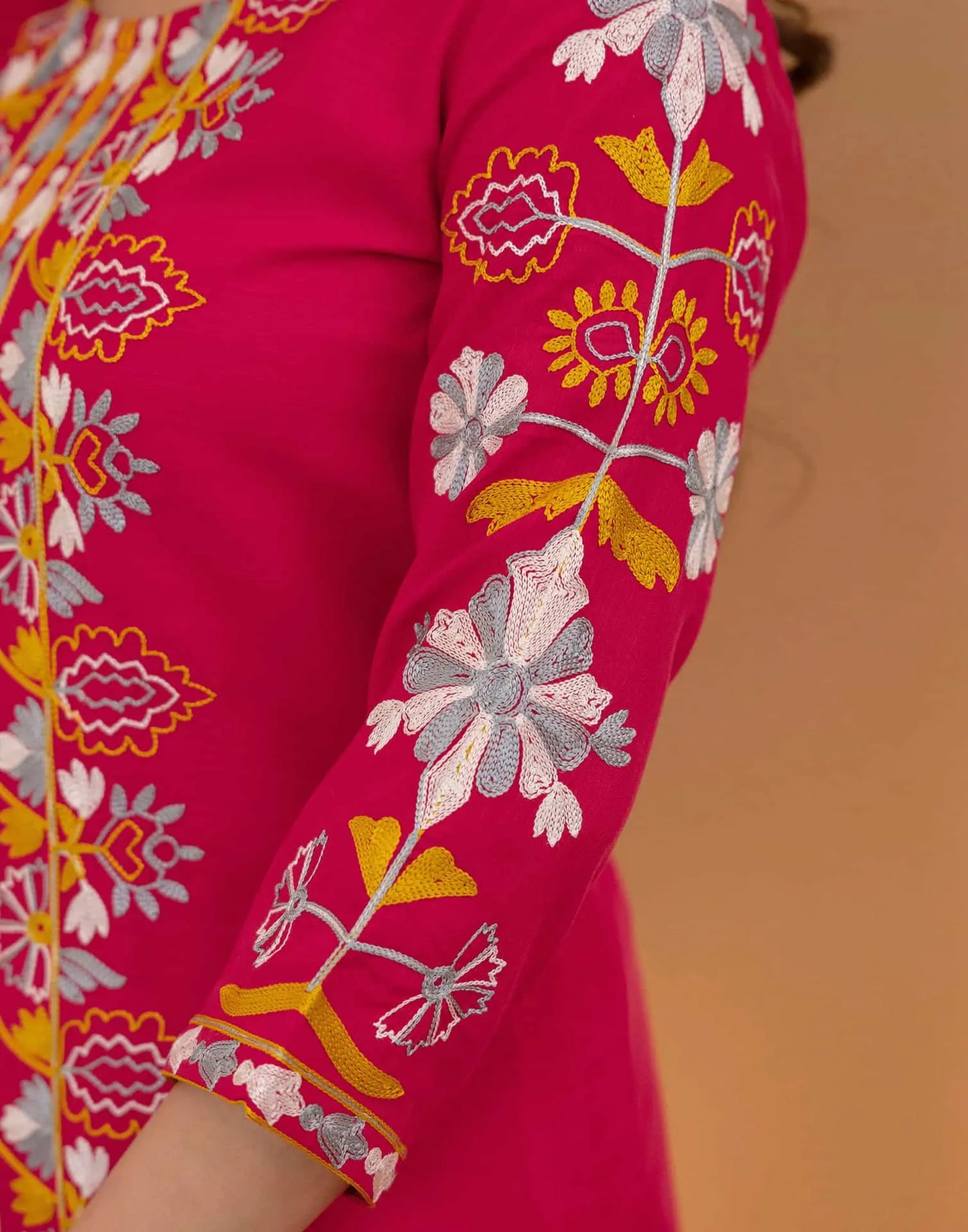 Cotton Blend Embroidered Straight Kurta with Pant & Dupatta