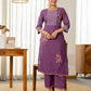 Skylee Purple Cotton Embroidered Straight Kurta with Pant & Dupatta