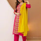 Cotton Blend Embroidered Straight Kurta with Pant & Dupatta