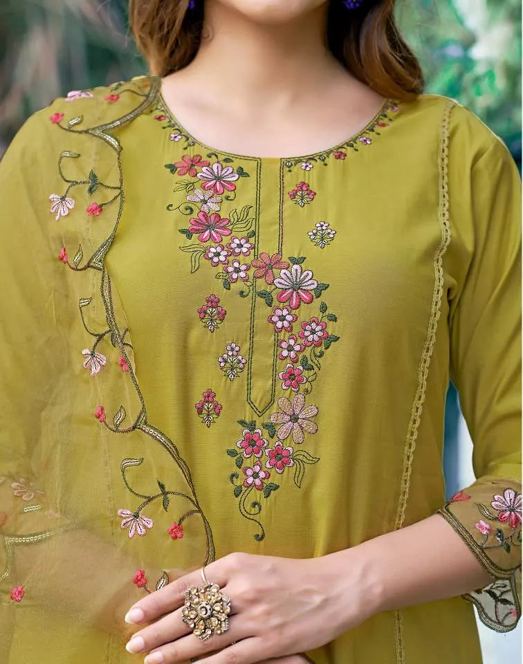 Affordable Mustard Yellow Silk Kurta Set with dupatta 