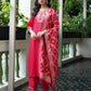 Silk Blend Embroidered Straight Kurta with Pant & Dupatta