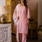 Pink Cotton Woven Design Straight Kurta Set for Women with Pant and Dupatta
