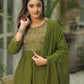 Cotton Embroidered A-line Kurta with Pant & Dupatta