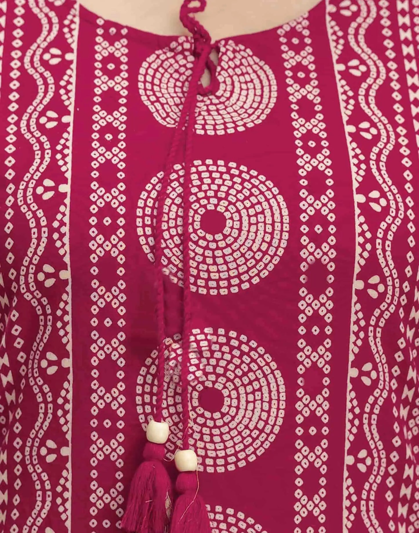 Pink Cotton Bandhani Printed Straight Kurta Set with Pant and Dupatta
