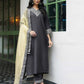 Silk Blend Sequins Embroidery Lace Straight Kurta with Pant & Dupatta