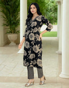 Skylee Viscose Rayon Floral Print Straight 3 Piece Kurta Set For Woman