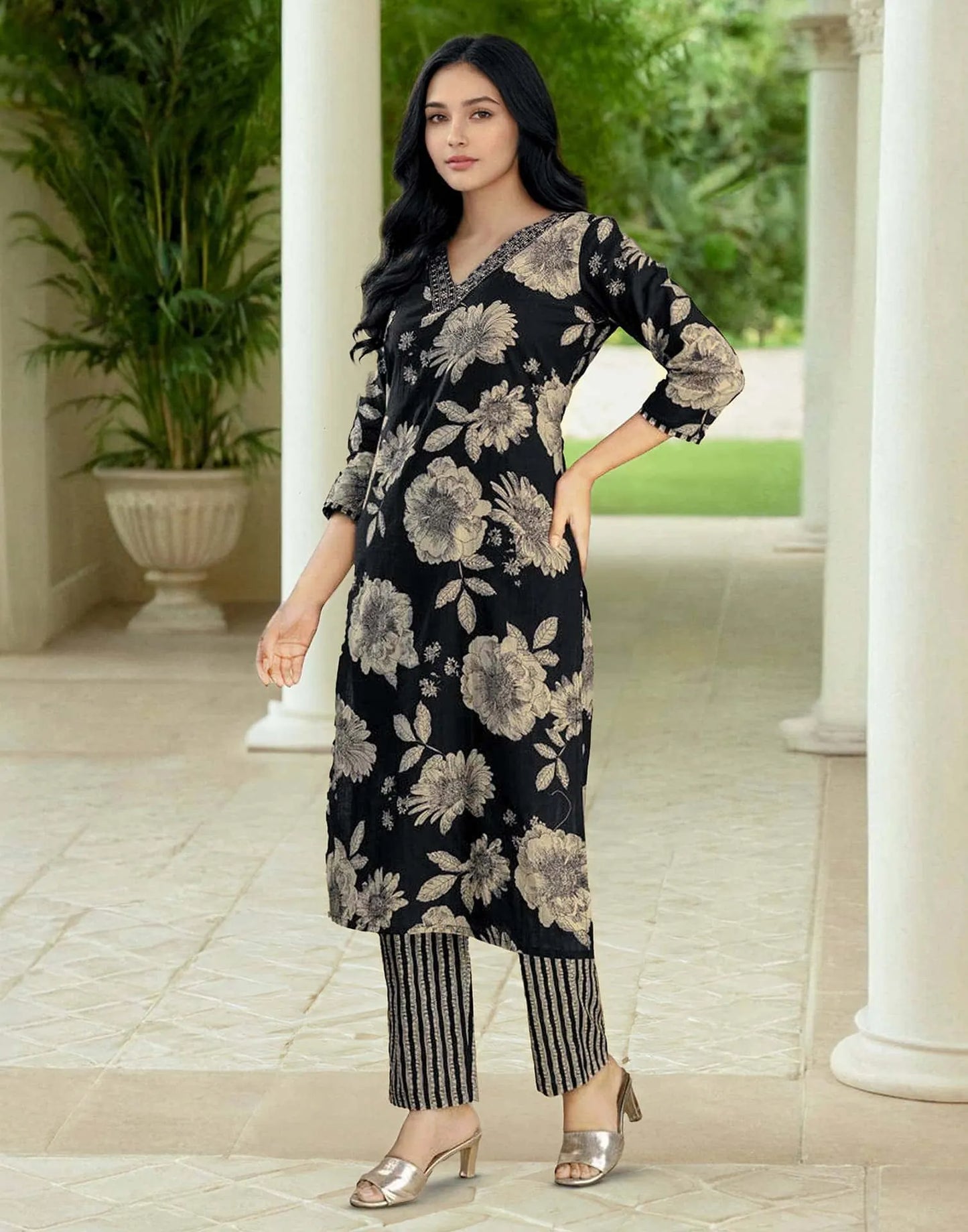 Cotton Printed Straight Kurta with Pant & Dupatta