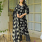 Cotton Straight Printed V-Neck Kurta with Pant & Dupatta
