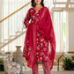 Red Cotton Printed Straight Kurta Set with Pant & Dupatta for Wome Casual & Daily Wear Floral Design Under 799
