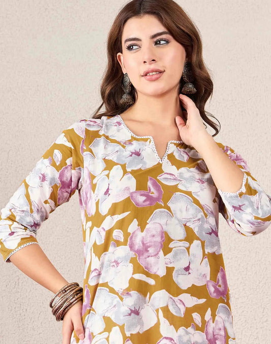 Cotton Printed Straight Round Neck Kurti
