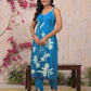 Blue Cotton Printed Straight Kurta Set with Pant & Dupatta V-Neck Casual & Office Wear for Women