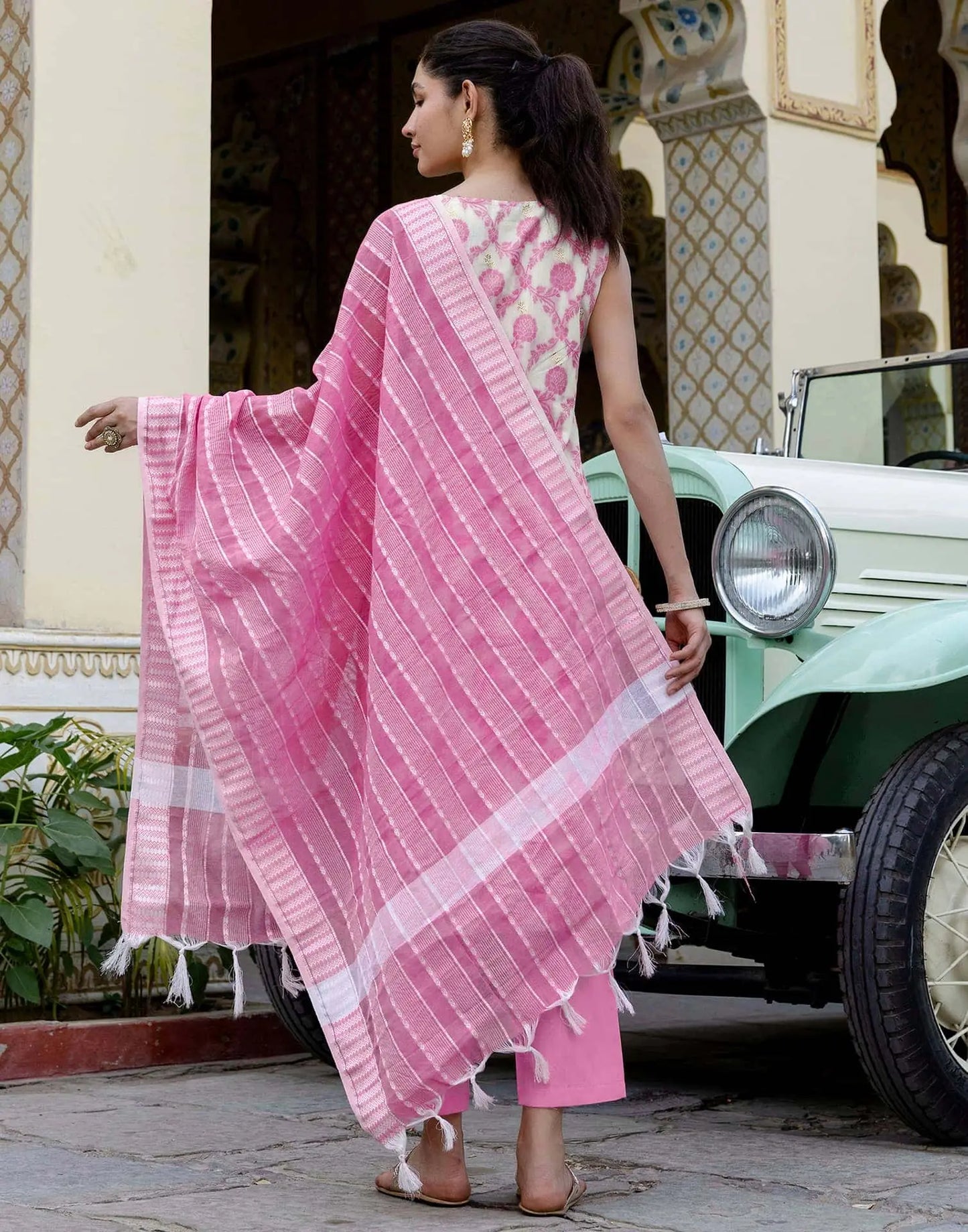 Chanderi Weaving Straight Kurta with Pant & Dupatta