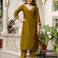 Green Silk Blend Embroidered Straight Kurta with Pant & Dupatta