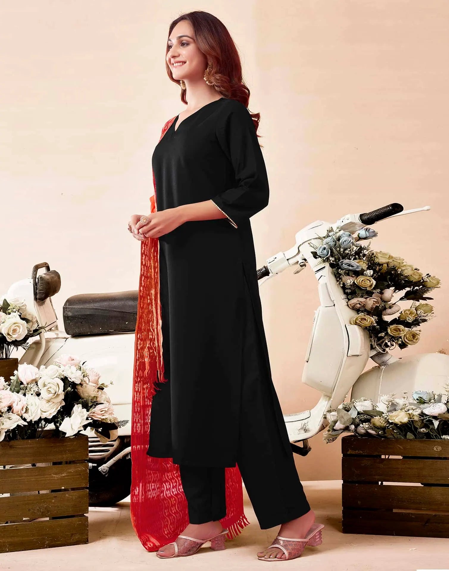 Affordable Black Rayon Dyed Kurta Set with dupatta 