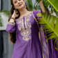 Purple Silk Embroidered Straight Kurta Set with Pant & Dupatta under 1299