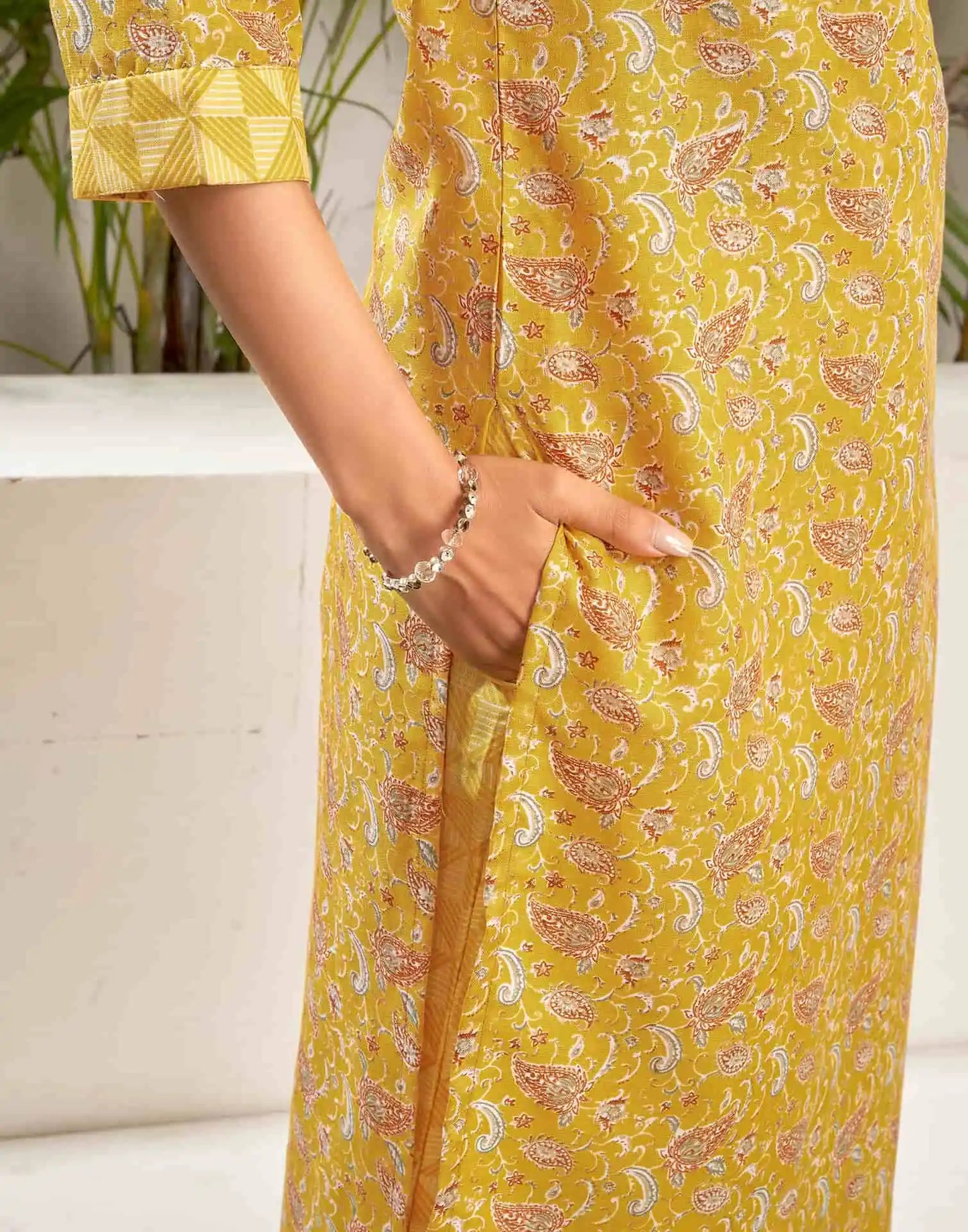 Cotton Blend Foil Printed and Gota Lace Straight Kurta with Pant & Dupatta