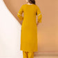 Affordable Yellow Cotton Embroidered Straight Kurta Set Round Neck Cotton Kurti with Pant & Dupatta