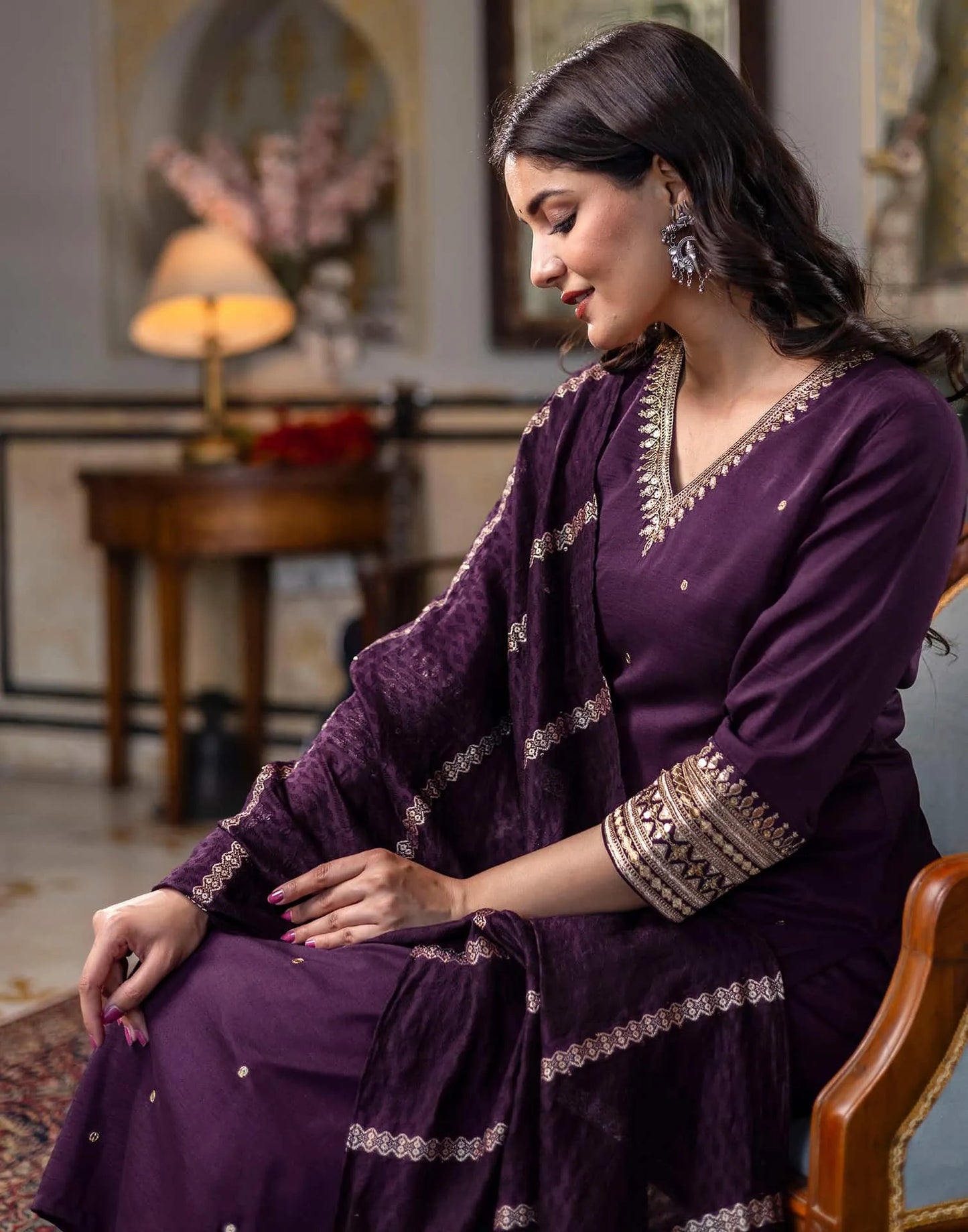 Silk Blend Sequence and Embroidery Work Straight Kurta with Pant & Dupatta