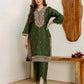 Green Silk Embroidered Straight Kurta Set with Pant and Dupatta for Women under 1299