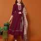 Maroon Cotton Anarkali Kurta Set with Pant & Dupatta Festive Wear under 1000