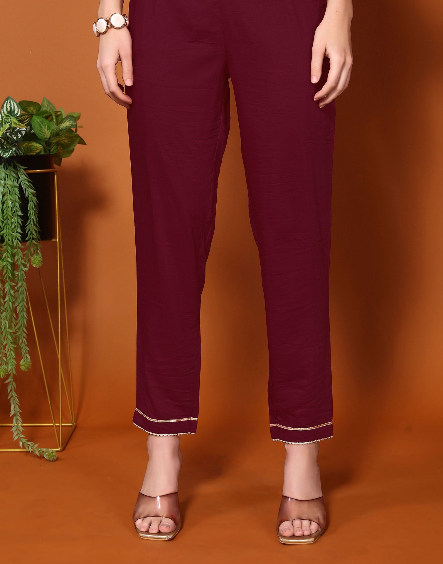 Maroon Cotton Anarkali Kurta Set with Pant & Dupatta Festive Wear under 1000