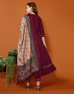 Poly Chinnon Embroidered Anarkali 3 Piece Kurta Set