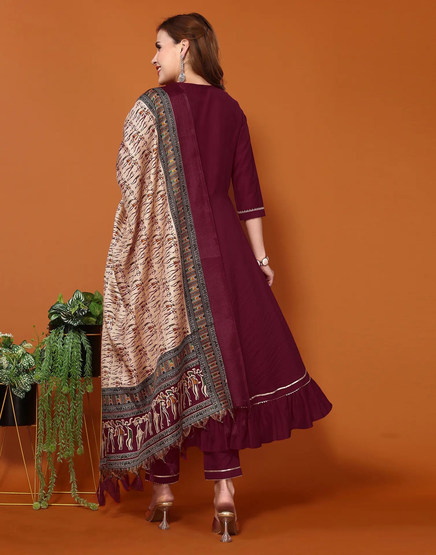 Poly Chinnon Embroidered Anarkali 3 Piece Kurta Set
