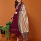 Maroon Cotton Anarkali Kurta Set with Pant & Dupatta Festive Wear under 1000