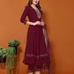 Maroon Cotton Anarkali Kurta Set with Pant & Dupatta Festive Wear under 1000