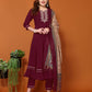 Maroon Cotton Anarkali Kurta Set with Pant & Dupatta Festive Wear under 1000