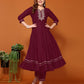 Maroon Cotton Anarkali Kurta Set with Pant & Dupatta Festive Wear under 1000